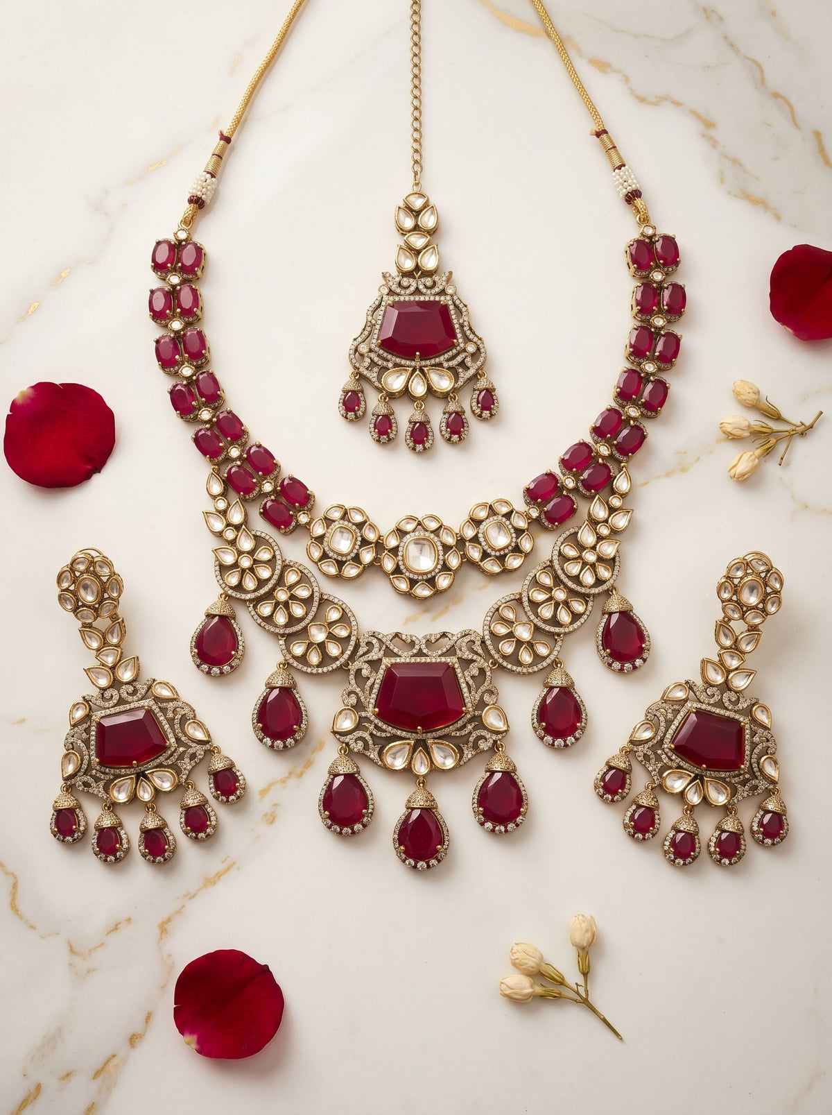VEDA — Ruby Kundan Double Layer Set