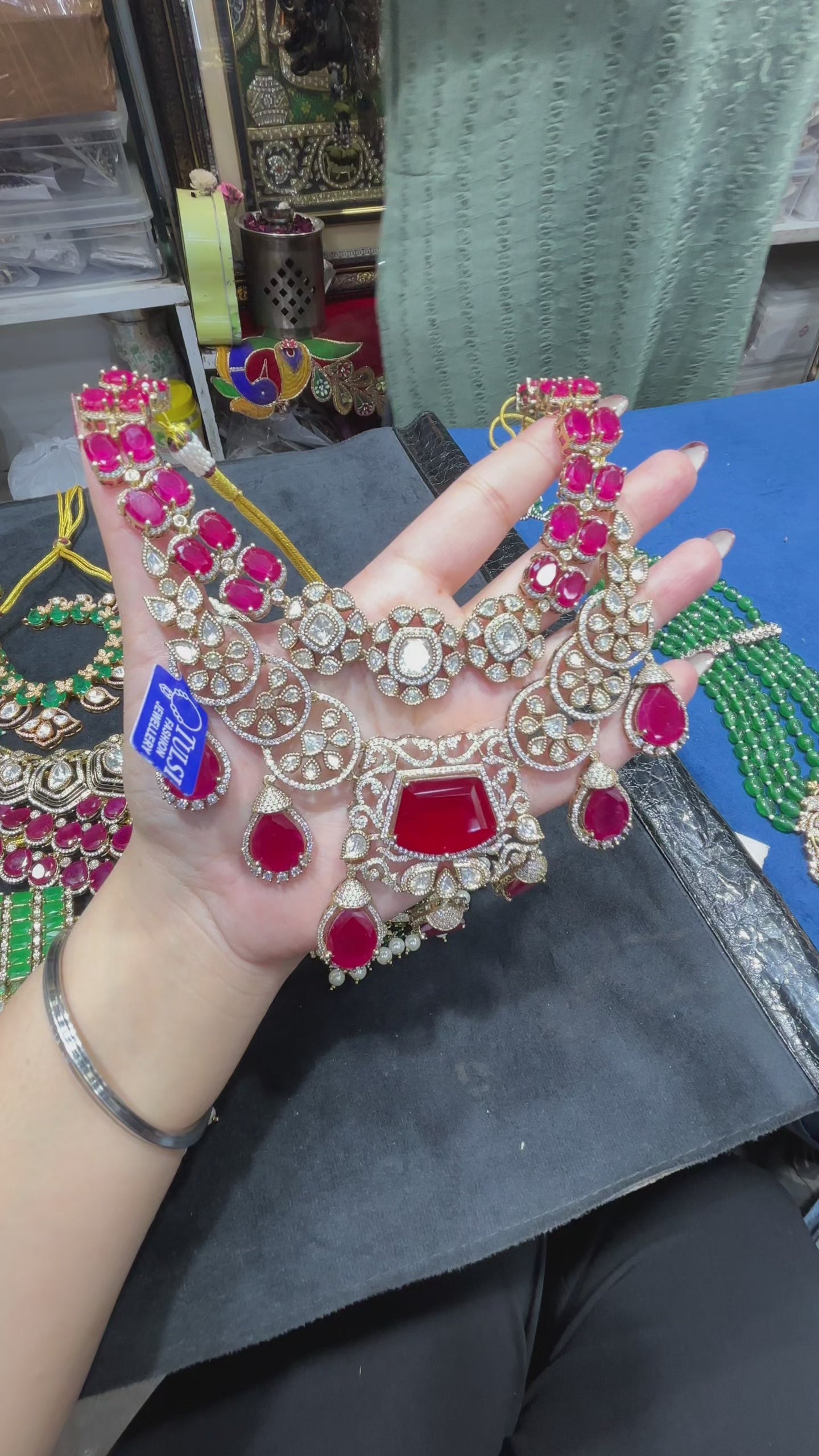 VEDA — Ruby Kundan Double Layer Set